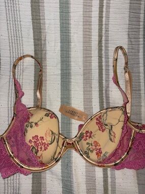 Victoria's Secret Beige Floral Underwire Bra with Pink Lace